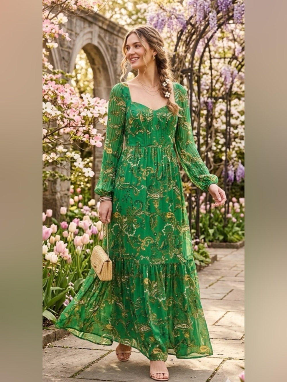 Hale Bob Vinita Maxi Dress Green Size XL NWT